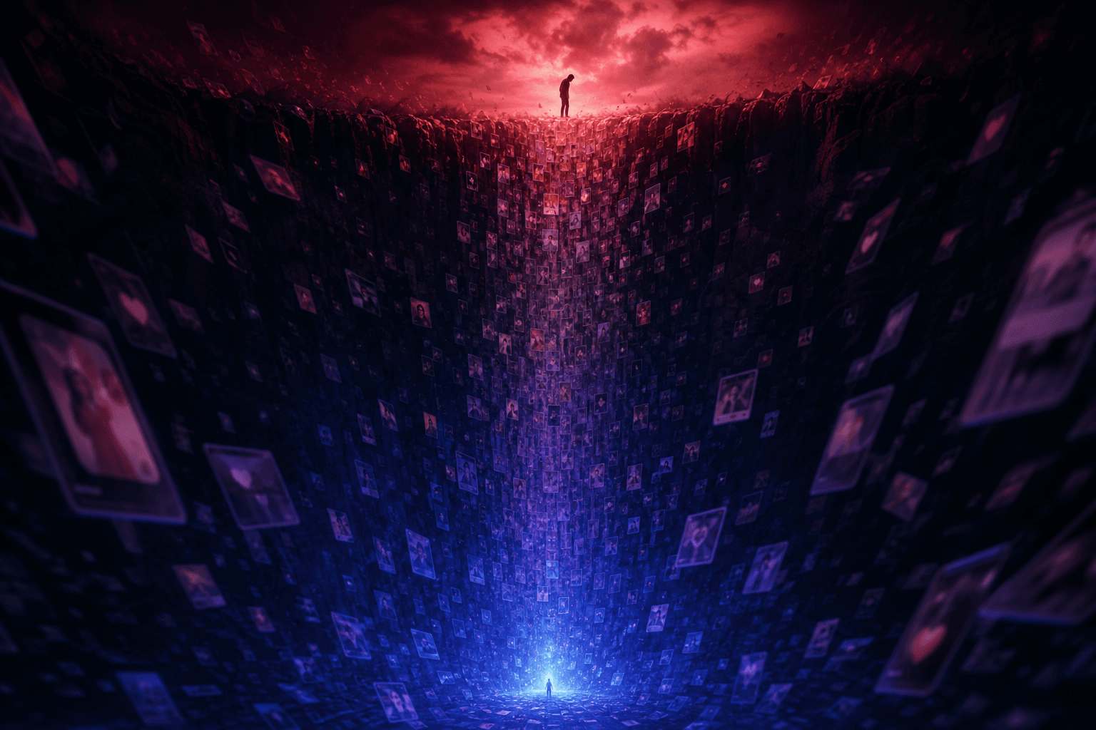 Visual metaphor for drowning in endless social media scrolling
